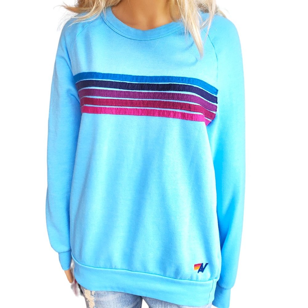 Aviator Nation 5 Stripe Crew Sweatshirt Size Small
